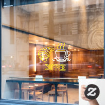 Sinal de adesivo de janela de café e croissant em 