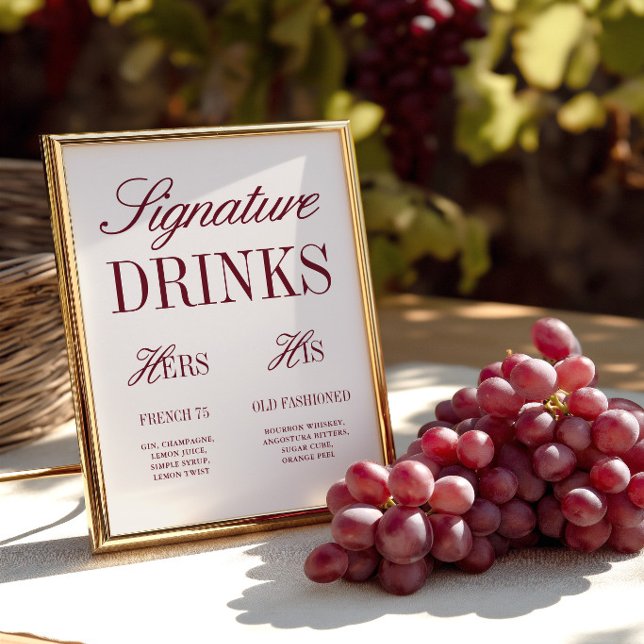 Sinal de Bar de Bebidas com Assinatura de Marfim E (Elegant Ivory Signature Drinks Wedding Bar Sign)