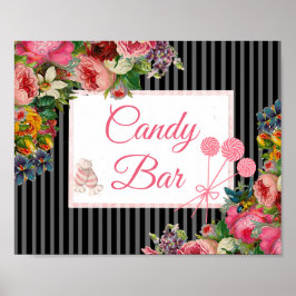 Sinal de Bar de Casamento de Poster Floral Rosa e