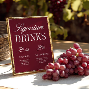 Sinal de Bar de Casamento Drinks Elegantes Borgonh