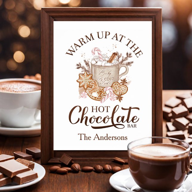 Sinal de Bar de Chocolate Quente - Poster de Natal (Hot Chocolate Bar Sign Beige Christmas Poster)