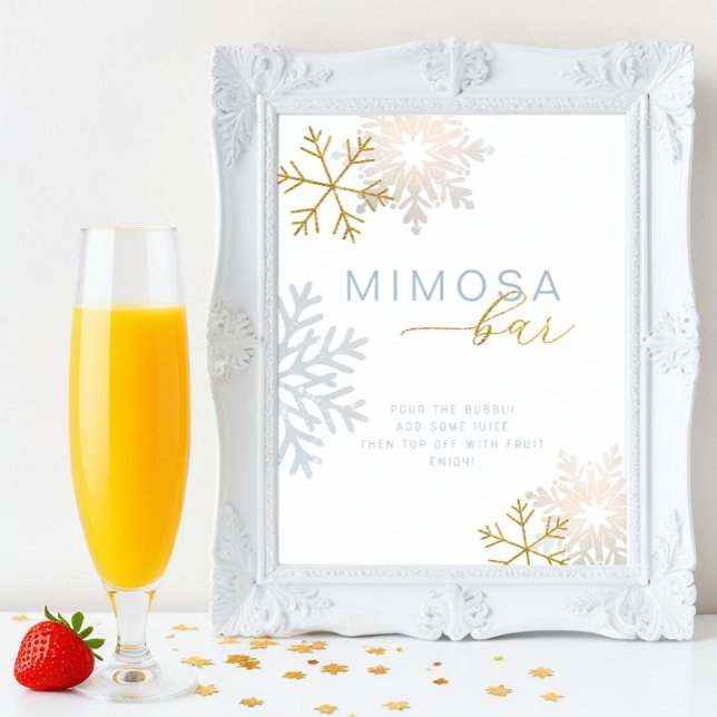 Sinal de Bar Mimosa com Floco de Neve Azul Dusty (Mimosa Bar Tabletop Sign)