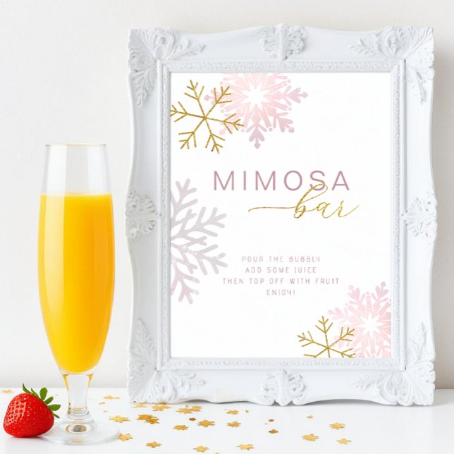 Sinal de Bar Mimosa com Floco de Neve Rosa Esbranq (Mimosa Bar Tabletop Sign)