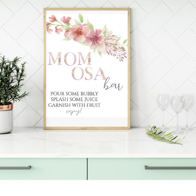 Sinal de Bar Momosa Floral Rosa Poster (Criador carregado)