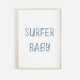 Sinal de bebê surfista azul-aquarela poster