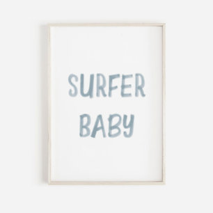 Sinal de bebê surfista azul-aquarela poster