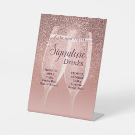 Sinal de Bebida de Assinatura Sparkle e Noiva