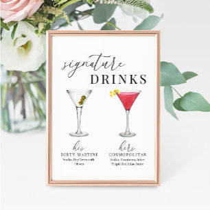 Sinal de Bebidas de Assinatura de Aquarela Moderna