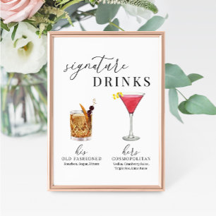 Sinal de Bebidas de Assinatura de Aquarela Moderna
