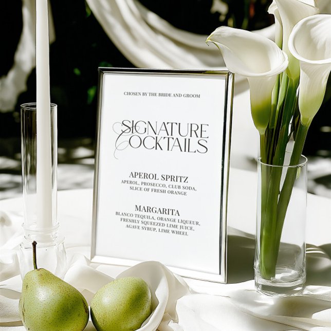 Sinal de Bebidas de Assinatura de Casamento Preto  (Classic Black White Wedding Signature Drinks Sign)