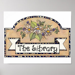 Sinal de biblioteca do tamanho do poster