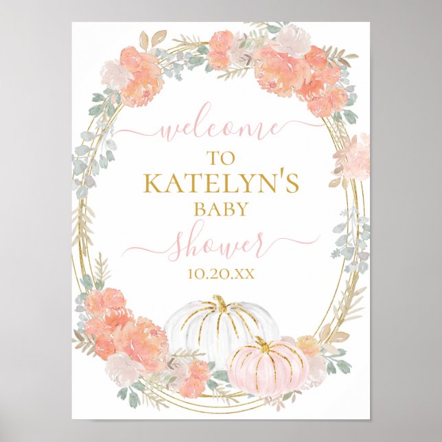 Sinal de boas-vindas de abóbora rosa Poster (Frente)