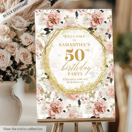 Sinal de boas-vindas de aniversário de marfim rosa