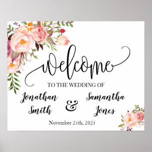 Sinal de boas-vindas de casamento boho chic pôster