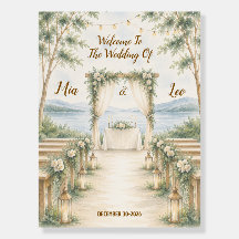 Sinal de Boas-Vindas de Casamento Elegante no Lago
