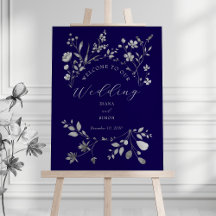 Sinal de Boas-Vindas de Casamento Floral Azul Real