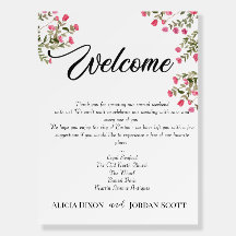 Sinal de Boas-Vindas de Casamento Floral em Aquare