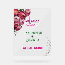 Sinal de Boas-Vindas de Casamento Floral Rosa Eleg