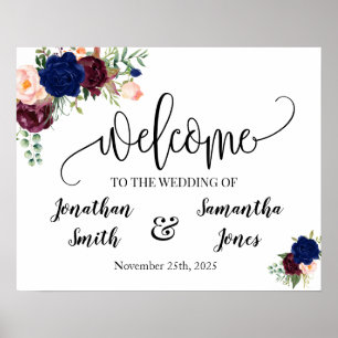 Sinal de boas-vindas de casamento poster floral az