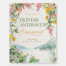 Sinal de boas-vindas do casamento costeiro italian