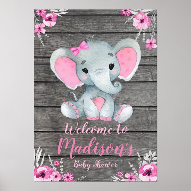 Sinal de boas-vindas Poster Elefante Russo Rosa Fl (Frente)