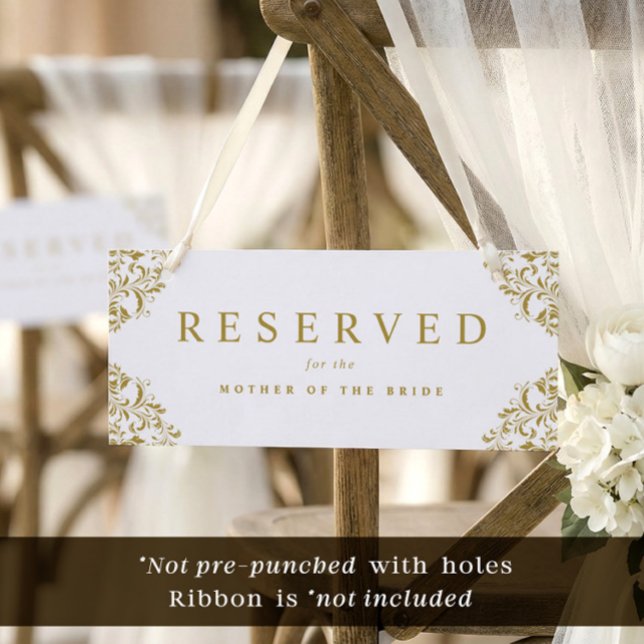 Sinal de Cadeira Reservada de Noiva de Ouro Simple (Reserved cards to hang on chairs - these do not come pre-punched with holes or with ribbon.)