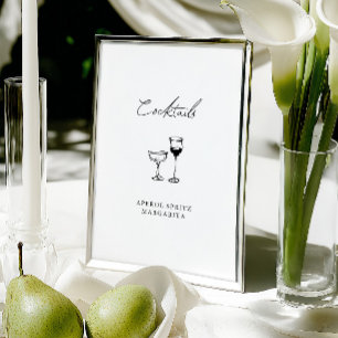 Sinal de Casamento de Bar de Coquetel Desenhado à