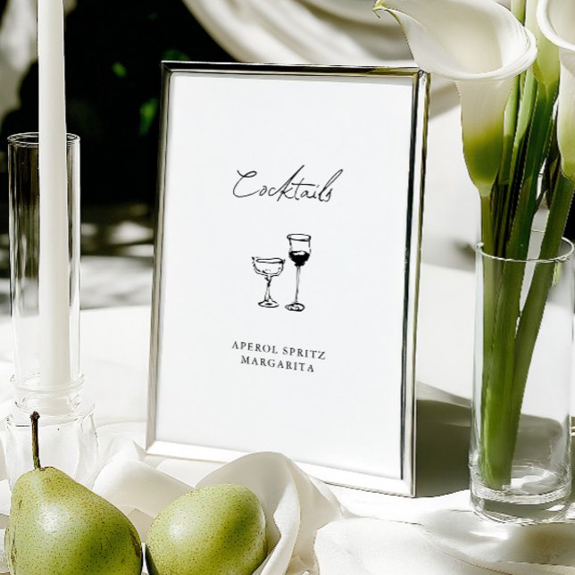 Sinal de Casamento de Bar de Coquetel Desenhado à  (Minimalist Hand Drawn Cocktail Bar Wedding Sign)