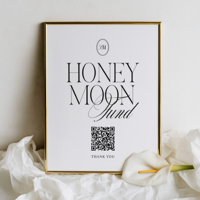Sinal de Casamento de Mel Querido com QR Elegante  (Modern Elegant Honeymoon Fund QR Wedding Sign)