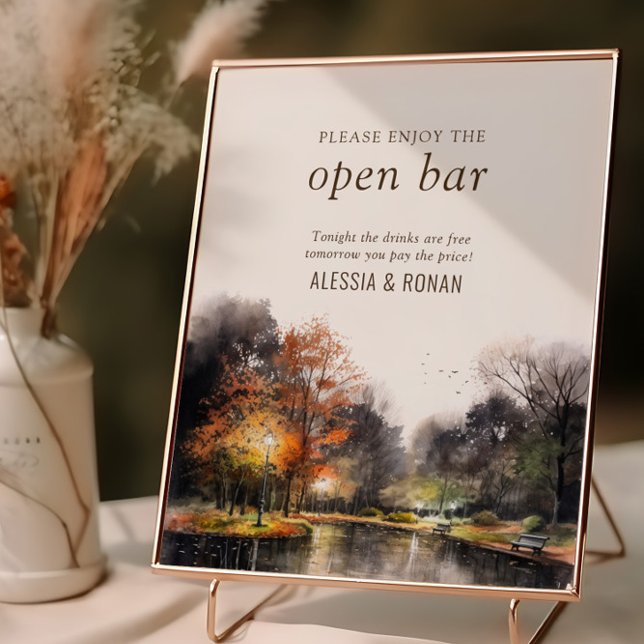 Sinal de casamento do Bar aberto digital ou Poster (Open Bar evening sign from the Fall Lake wedding collection by Darling & May)