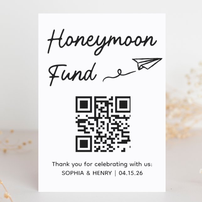 Sinal de Casamento do Código QR do Fundo de Lua de (This sleek, minimal honeymoon fund sign with a QR code is perfect for modern tech-savvy weddings.)