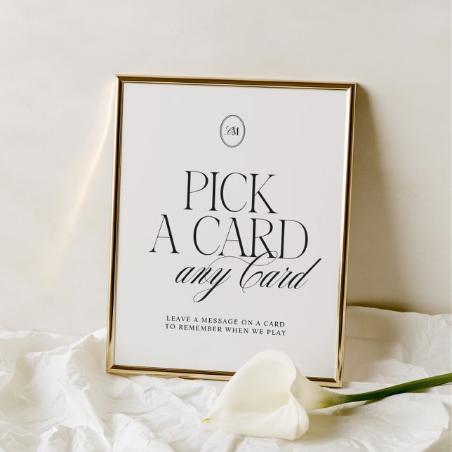Sinal de Casamento Elegante Preto e Branco Escolha (Elegant Black & White Pick a Card Wedding Sign)