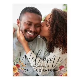 Sinal de Casamento Floral de Foto Moderno de Queda