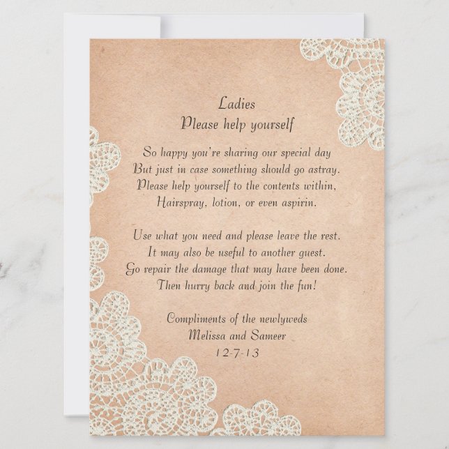 Sinal de Cesto de Noiva de Papel Antigo e Renda (Frente)