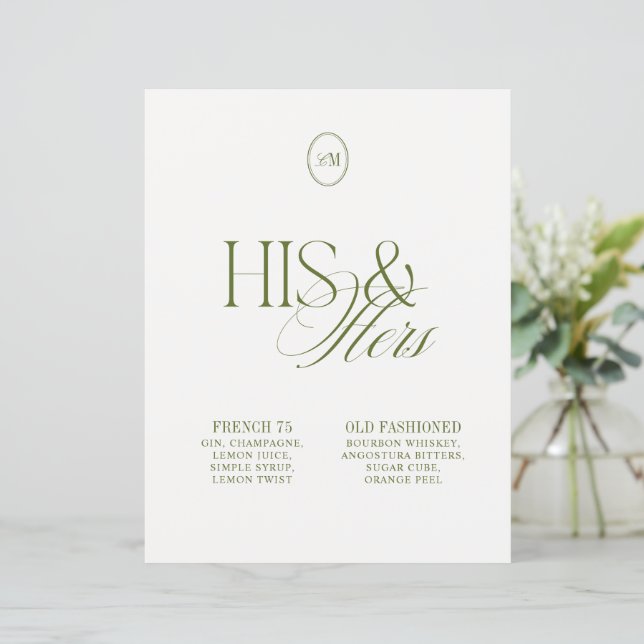 Sinal de Coquetéis Personalizados His & Hers para  (Em pé/Frente)