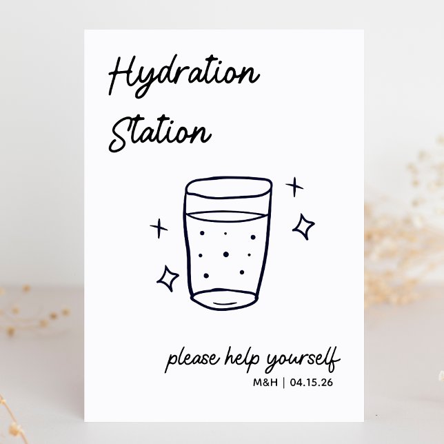 Sinal de Estação de Casamento de Sketch Whimsical (Stay refreshed! Hydration station sign to keep your guests cool and happy at your chic wedding.)