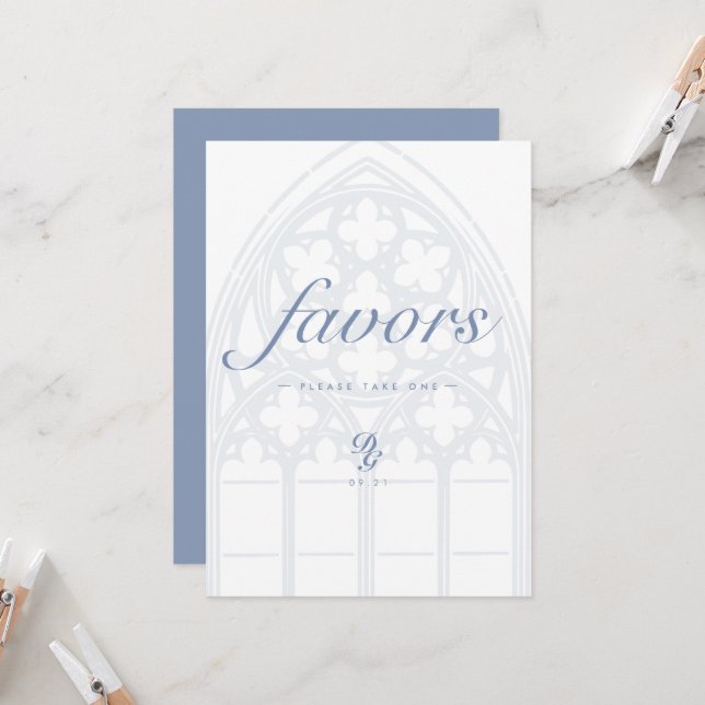 Sinal de Favor de Casamento Azul Clássico Gótico E (Frente/Verso In Situ)