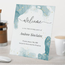 Sinal de Festa de Boas-vindas Teal e Dourada