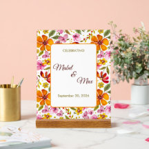 Sinal de festa personalizado Floral Rosa Laranja V