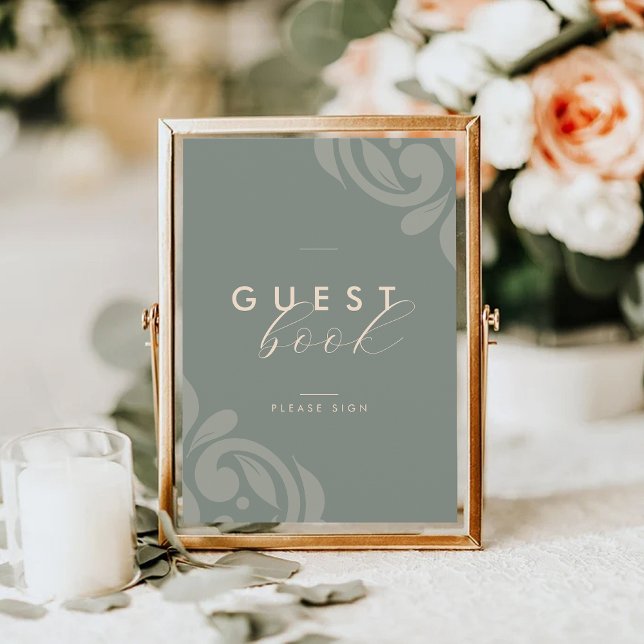 Sinal de Guestbook de Damasco Mínimo Elegante de O (Criador carregado)