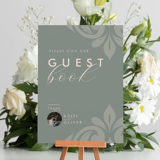 Sinal de Guestbook de Damask Fotográfico Elegante  (Criador carregado)
