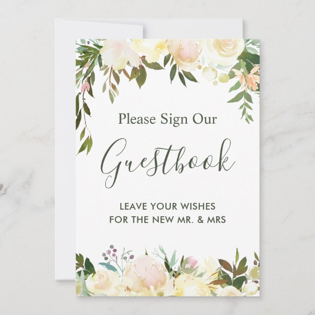 Sinal de Guestbook Rustic Floral Greenery (Frente)