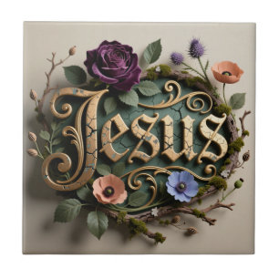 Sinal de Jesus em Ouro Floral Antigo