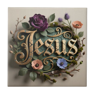 Sinal de Jesus em Ouro Floral Antigo