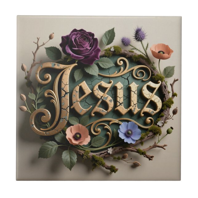 Sinal de Jesus em Ouro Floral Antigo (Frente)