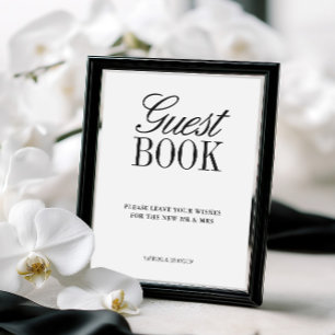 Sinal de Livro de Visitas de Casamento Preto e Bra