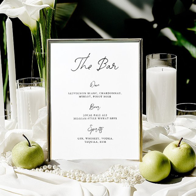 Sinal de Menu de Bar de Casamento Desenhado à Mão  (Minimalist Hand Drawn Wedding Bar Menu Sign)