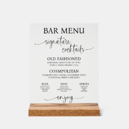 Sinal de Menu de Bar de Casamento em Acrílico