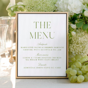 Sinal de Menu de Casamento em Verde Sálvia Elegant