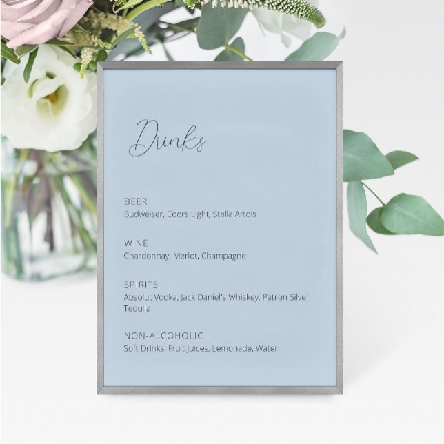 Sinal de Menu Dusty Blue Wedding Drinks (Criador carregado)